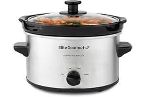 Elite Gourmet MST-275XS Schongarer, elektrisch, oval, einstellbare Temperatur, Vorspeisen, Saucen, Eintöpfe und Dips, Glasdeckel und Topf spülmaschinenfest, 2,27 l, Edelstahl