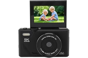DPOFIRS Fotocamera Digitale 5k, Fotocamera Vlogging da 75 MP, con Zoom 18x, Schermo di Lancio da 3 Pollici, Telecamera Compatta HD, per Fotografia di Viaggio (BLACK)