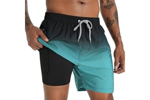 iCKER Swim Shorts Men Swim Trunks 2 in 1 Compression Liner Quick Dry Swimming Board Beach Shorts