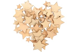 ROSENICE 100 STÜCKE Holz Stern Deko Basteln Holzscheiben für DIY Handwerk Hochzeit Party (1,5 cm, 2 cm, 3 cm, 3,5 cm Sortierte Größe)