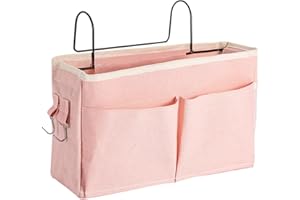 CHUNLINLAODA Canvas Bedside Hanging Storage Pockets Dorm Bed Organizer with Hooks Mulit-purpose Hanging Storage Bag for Home Office School Bunk Bed Dorm Hospital (pink)