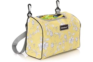 FifthStart Multipurpose Peg Bag - Heavy Duty & Quick Drying - Peg Basket - Shoulder Strap, Waist Belt & Washing Line Clips -Versatile Clothes Peg Bag - Holds 300 Pegs (Open Mesh Base, Yellow Floral)
