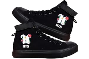 Jiaju BTS Bangtan Boys Black Hip-Hop Retro Lace-up Scarpe di Tela Casual Ragazzi e Ragazze Scarpe Sportive da Palestra con Suola in Gomma Antiscivolo Esercito