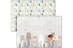 Julrrimg Spielmatte Schadstofffrei, Krabbelmatte Baby Faltbar, Faltbar mit Tragetasche, Krabbeldecke für Baby, Wasserfest und Leicht zu Reinigen Krabbelmatte, Kantenverstärkung Matte