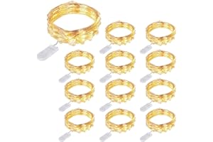 TIYUPA 12 Pezzi Luci Stringa Filo Di Rame Lucine Decorative a Batteria, 2m 20LEDs Micro Catena Di Lampada d'Atmosfera, Impermeabile Ip65 Luci Della Bottiglia Per Diyfeste Giardino Natale, Bianco Caldo