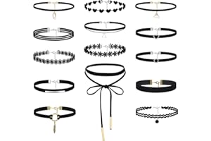 Dochais 8-16 Pièces Noir Collier Ras de Cou Gothique Femme, Velvet Collier Punk, Tatouage Choker, Collier Punk Rock en Cuir, Réglable Punk Ras du Cou, Clavicule Style Punk Tour de Cou pour Fête Club