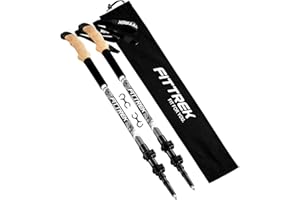 FitTrek Wanderstöcke Kork - Walking Stöcke - Trekkingstöcke Teleskop - Nordic Walking Stock Verstellbar Leicht für Damen, Herren und Kinder mit Gummipuffer, Pads und Tasche