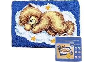 ROCKY&CHAO Tapis à crochets à loquet à nouer soi-même, ensembles de loquets 60 x 40 cm, kit de crochets à loquet, ensemble à nouer soi-même pour enfants et adultes (Ours Endormi)