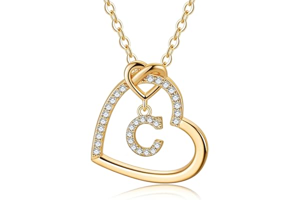 TINGN Chaîne en or et argent avec lettres pour femme et fille, en or 14 carats rempli de zircons cubiques, pendentif en forme de cœur, lettres de l'alphabet, chaîne pour femme, fille, cadeau pour
