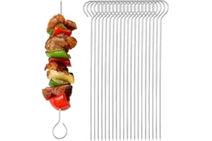 KOMUNJ Pack of 20 Stainless Steel Kebab Skewers, Roller Needles, Meat Needles, Metal Skewers, Cocktail Skewers for Trussing Turkey and Poultry, 15 cm