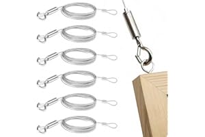 NEUSID 6 Stück Stahlseil mit Ösen und Haken, Drahtseil Einstellbar Edelstahl Seil Seilaufhängung 2m X 1.5mm Edelstahlseil für Hängen Spiegel Gemälde Lampen und Kunstwerke, Max 30kg