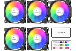 upHere gaming Ventilateur PC 120mm RGB pour Ventilateur PC,Ventilateur PC 120mm,Ultra Calme, 5-Pack avec Télécommande/C8123-5