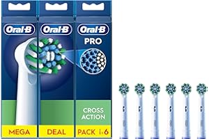 Oral-B Pro Cross Action Electric Toothbrush Head, X-Shape And Angled Bristles for Deeper Plaque Removal, Pack of 6 Toothbrush Heads, White