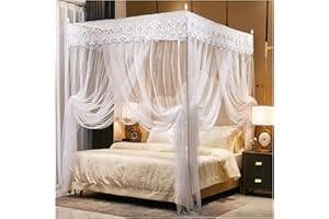 Balakaka Moskitonetz Doppelbett Groß Fliegennetz Bett für Anti-Insekt mit 4 Eckpfosten Himmelbett Vorhänge Quadratisch für Zuhause und Camping Geeignet,Dreitürer-Weiß1