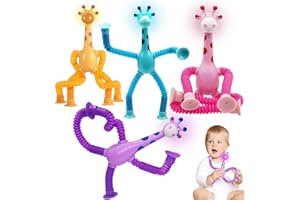 PROBUK Juguete Sensorial de Jirafa Telescópica con Ventosa, 4 Piezas, Tubo Pop Flexible para Niños, Juguetes Educativos Antiestrés para Desarrollo Sensorial 2-6 Años