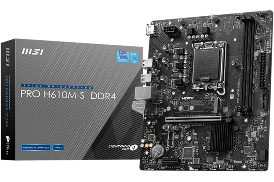 Amazon listing image: MSI PRO H610M-S DDR4 Motherboard, Micro-ATX - Support 14th/13th/12th Gen Intel Core…