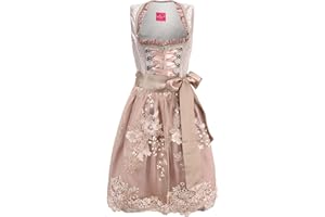 ELFIN Damen Midi Dirndl Elegante Trachtenkleid für Oktoberfest inkl. Spitzen Dirndlschürze Gr. 34-44