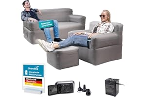 ‎SKANDIKA Skandika Luftsofa Easy Air Premium Bundle | Aufblasbares Sofa für 1 & 2 Personen, mit Lufthocker & Elektropumpe, USB-C Ladekabel, 200 kg belastbar, Tragetasche | Luft Couch, Sessel, Camping, Balkon