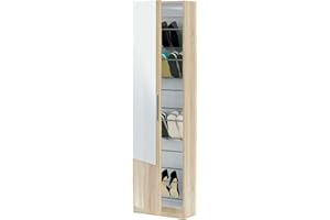 Habitdesign Armadio scarpiera, scarpiera con specchio, modello Kristal, finitura in rovere canadese, dimensioni: 50 cm (larghezza) x 180 cm (altezza) x 22 cm (profondità)