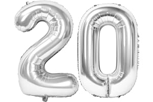 Siumir Numéro Ballons 20 Ans Géant Ballons en Argent Foil Helium Ballons Fête d'anniversaire Ans Anniversaire Décoration