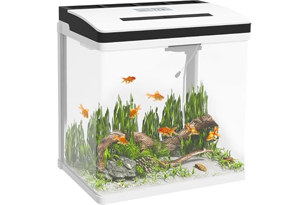 PawHut Aquarium en Verre avec Filtre, Couvercle et lumière LED pour Poissons, capacité 28L, 38 x 26 x 39,5 cm, Blanc