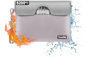 Tamfile 5200°F Fireproof Document Bag with Lock, 13.2"x10" Water Resistant Money Bag with Zipper, Fireproof Safe Storage Pouch with Reflective Strip for Documents, Valuables, Cash, Passport, Silver