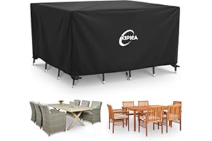 Kipiea Pokrowce na Meble Ogrodowe, Wodoszczelny, Kwadratowe Zewnątrz Okrowiec Ochronny na Stół na Krzesło Wiatroszczelny, 420D pokrowce na stół ogrodowy Anti-UV, bez łez- 142x142x71cm
