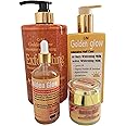 Golden Glow Intensive Half Cast Body Lotion 500ml + Carrot, Tumeric Body Wash 1000ml + Serum 100ml + Face Cream 60ml with spf55 4 in 1 Set