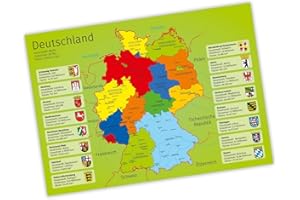 nikima - Kinder Lernposter Deutschland mit Bundesländern - Plakat für Kindergarten Schule Schulanfang Schuleintritt Einschulung Kinderzimmer Deutschlandkarte - Größe DIN A3-420 x 297 mm