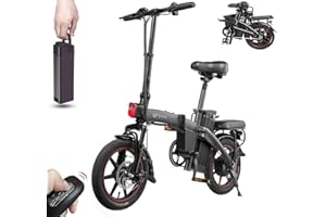 DYU Vélo Électrique Pliable,14 Pouces Smart Urban E-Bike avec 3 Modes de Conduite,Vélo Électrique avec Pédalage Assisté,Clé sans Fil,Batterie Amovible,Portable Compact,Adulte Unisexe