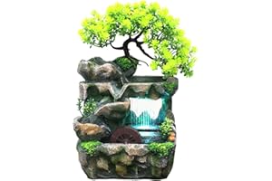 BYYLECL Indoor Tabletop Fountains,Tabletop Fountain Waterfall with Lights, Small Rockery Water Fountain Artificial Tabletop Decoration (USB)