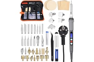 FAOKZE Set saldatore pirografico,60W Temperatura Regolabile 200°C-450°C,Interruttore ON/OFF,Pirografo Legno per Intaglio/Saldatura/Goffrare/Arte DIY Saldatore Kit.