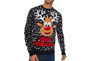 NOROZE Men's Moose Merry Christmas Jumper Xmas Reindeer Elf Football FC Novelty Pullover