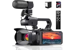 ACTIVERGE Caméscope 4K 64MP HD Écran Tactile 18X Zoom Numérique Autofocus Vlogging Caméra pour YouTube,60FPS Caméra vidéo WiFi avec Batterie 4500mAh,Carte SD 64 Go,Stabilisateur,Microphone et Télécommande 2,4G
