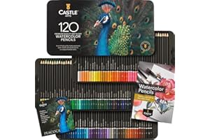 Castle Art Supplies 120 Watercolour Pencils Set | Quality Vibrant Pigments | Draw and Paint at Same Time | for Adult Artists and Professionals | Protected and Organised in Presentation Tin