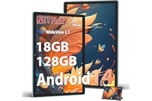 DMOAO Tablet 10 Pollici Android 14 con 18GB RAM + 128GB ROM(TF 1TB), HD Tablet con 5G Wi-Fi 6, Widevine L1, Octa-Core 1.8 GHz, USB-C, BT 5.0, 6000mAh, Custodia, Blu