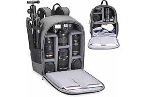 Cwatcun Sac à dos pour appareil photo avec support de trépied, sac antivol étanche pour appareil photo reflex numérique Canon, Nikon, Sony, pour homme et femme, gris 2.0, léger, maille