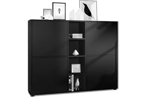 Vladon Highboard Cuba V3, Made in Germany, Schwarz matt/Schwarz matt - Moderne Anrichte mit 12 Fächern (130,5 x 105,5 x 35,5 cm)