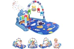 QCXWCJWD Baby Play Mat, Baby Piano Gym with Music and Lights, Baby Play Mats for Floor with Detachable Activity Toys, Early Development Activity Play Mat Toy Gift for Babies Newborn Toddler (Space)