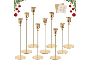 TAVADA Candelabro Set di 9 Oro Portacandele di Diverse Dimensioni22/27/32 cm,Portacandele in metallo per Candele Coniche,Candeliere da Tavolo Ornamento Decorazioni per Matrimoni,Compleanni,Natale