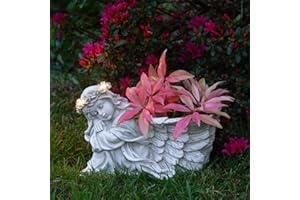 Festive Lights Geschmackvoll und liebevoll gestalteter Gedenkstein mit solarbetriebener LED Beleuchtung – inkl. Akkus, integrierten Solarpaneelen und Dämmerungsschalter, (Engel Pflanzkübel)