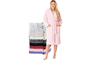 Bademantel Damen - 100% Baumwolle OEKO-TEX® Zertifiziert - XS, S, M, L, XL - Morgenmantel Damen mit Kapuze, 2 Taschen, Gürtel