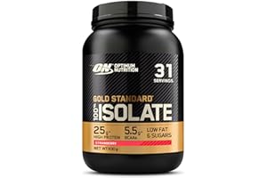 Optimum Nutrition ON Gold Standard 100% Proteine Whey Pure Isolate, BCAA e Glutammina Naturali, Pre e Post Allenamento, Gusto Fragola, 31 Dosi, 930g