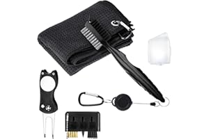 Vyuwast 5 Pack Golf Accessories Set - Towel, Pitch Mark Repair, Cleaner Brush, Divot Tool, Ball Marker, Carabiner