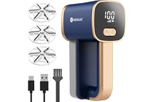 ‎WIREDLUX Fusselrasierer Elektrisch WiredLux - Wiederaufladbarer Fusselentferner für Kleidung & Möbel - LED-Licht, Einstellbare 3-Fach Geschwindigkeit, 6-blättrige Klinge, USB-Aufladung (Kobaltblau/Kupfer)