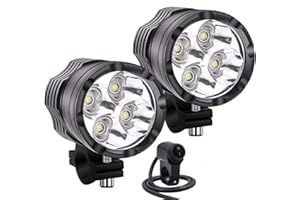Biqing Ronds Feux Additionnels Moto,4LED Moto Phare Projecteurs 3600LM 12V/24V Feux de Brouillard Supplémentaires avec Interrupteur étanche pour Moto 22mm(2PCS)