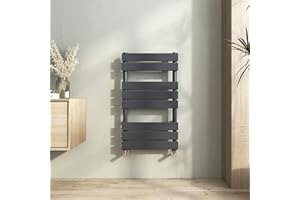Heilmetz Anthracite Radiator Towel Rail, 800mm x 450mm Heated Towel Rail for Bathroom, Flat Panel Towel Radiator Towel Warmer Modern Central Heating Space Saving Radiators for Bathroom