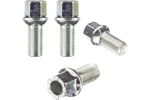 RYBO Alloy Wheel Bolts - M14 x 1.5, 27mm Thread, 17mm Hex | Replacement Bolt Kit for Audi & Volkswagen Car Models | Car Accessories (Silver, Set of 4)