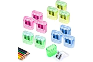 12 Pezzi Temperamatite, ELEPRUC Doppi Fori Temperino, 4 Colori Temperamatite con Serbatoio, Tempera Matite per Matite Spesse e Sottili, Temperino Manuale per Studenti Scuola Ufficio