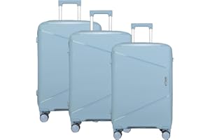 Fly Kite Luggage 3-Piece Suitcase Set 20''24''28'' 100% Polypropylene, Hard Shell with Aluminium Trolley Handle, Real TSA Secure Lock 3 Digit 360° Smooth Wheels Extra Front Pocket|Grey Blue